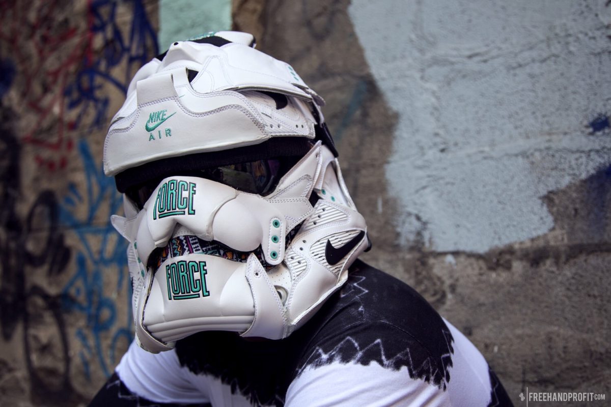 Artist Freehand Profit Creates Stormtrooper Helmet Entirely Out Of Nike Shoes